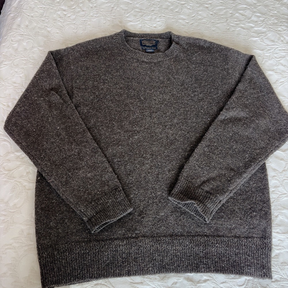 Pendleton Men L Shetland 100% Wool Crewneck Sweater Brown Washable Grandpa